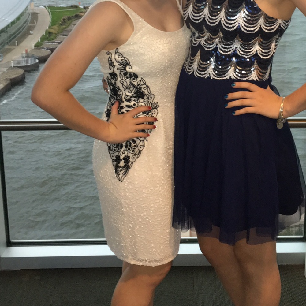 Fully beaded White and Black Homecoming Dress